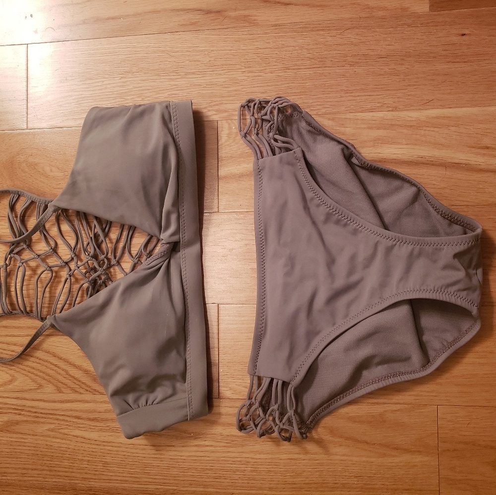 Gray swimsuit with detailed top
